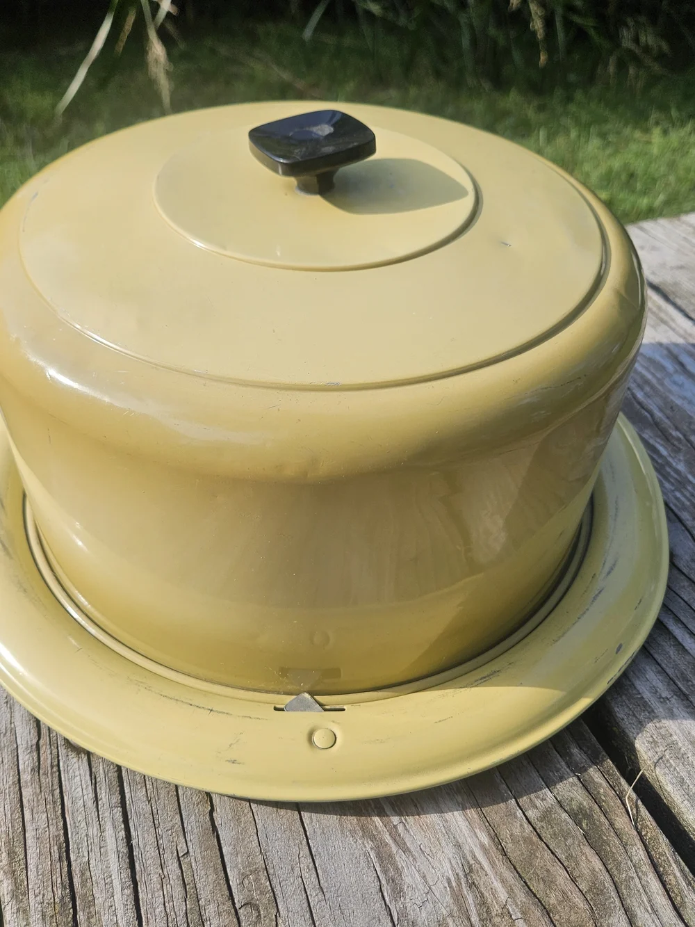 Yellow Cake Keeper with Decorative Emblem